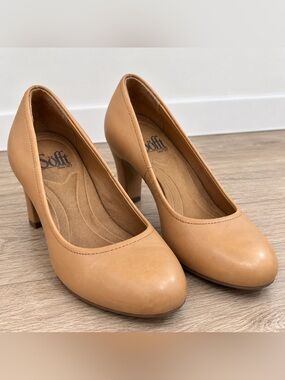 Söfft Nude Tan Leather Comfort Pumps Heels Classic Work Office Shoes-size 6m